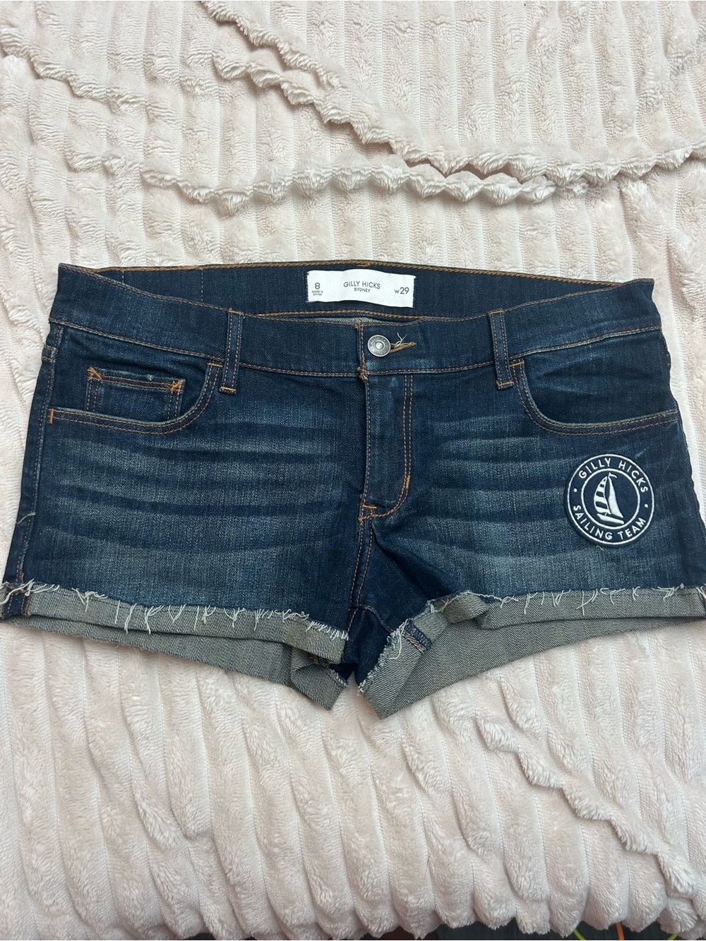 Gilly Hicks Dark Wash Denim Cutoff Shorts with Sailing Patch